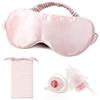 Hearprotek Maschera per dormire in seta, 100% gelso Maschera per occhi in seta per donne/uomini che dormono, con tappi per le orecchie e una borsa da viaggio in raso(Rosa)