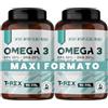 T-Rex Integratori Omega 3 Olio di Pesce FOS 1000 mg - Capsule softgel ad Alto Dosaggio EPA 500 mg DHA 250 mg - Integratore, Pressione, Cuore e Memoria - Certificato Pesca Sostenibile FOS (180 Unità (Confezione da 2))