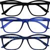 OPULIZE Occhiali Da Lettura Nero Blu Brillante Blu Tartaruga Lettori 3 Pacco Grande Uomo Cerniere Molla RRR51-133T +1,00