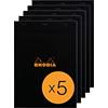RHODIA 182009Cpack - Bloc-Notes a punto metallico N°18 Black - A4 - Quadretti piccoli - 80 fogli staccabili - Carta Clairefontaine 80g/m² -copertina in carta trattata- Confezione da 5 blocchi