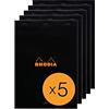 RHODIA 180009Cpack - Bloc-Notes a punto metallico N°18 Black - A4 - 80 fogli staccabili - Carta Clairefontaine Uni Bianca 80g/m² -copertina in carta trattata- Confezione da 5 blocchi