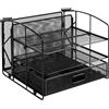 Amazon Basics Rettangolare Organizer da scrivania con 3 ripiani, cassetto a scorrimento e scomparto per appendere i documenti, Nero