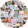 AIRNOGO Caffe Adesivi 50 pcs Aesthetic Stickers Coinvolgente Caffe Stile Romantico Vinile Impermeabili Decals Bellissimi Stickers per Chitarra Journal Tazze Cellulare Scrapbooking Laptop Valigia Borracce ecc