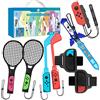 LiLiTok 9 In 1 Switch Sport Set di Accessori Compatibile per NS Switch Sport Game, Skyward Sword Controller per impugnatura/racchette da tennis/mazze da golf/cinturino da polso/cinghie per le gambe