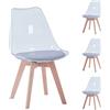 BenyLed Set di 4 sedie da pranzo in stile scandinavo design retrò sedie laterali in acrilico trasparente sedia in cristallo con cuscino in PU (Grigio)