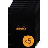 RHODIA 202009Cpack - Bloc-Notes a punto metallico N°20 Black - A4+ - Quadretti piccoli - 80 fogli staccabili foratura 4 buchi - Carta Clairefontaine Bianca 80g/m² - Confezione da 5 blocchi