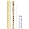 World Rhythm WR-807 Flauto dolce per scuola, flauto soprano in tre pezzi, con scovolino per pulizia, tabella per diteggiatura e custodia - Bianco