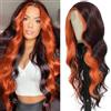YEESHEDO Parrucca Vino rosso scuro con riflessi aranciati lunga ondulata da donna Middle Parting, Parrucche ricci lunghe naturali per donna, Parrucca sintetica resistente al calore 26