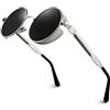 GQUEEN Occhiali da Sole Uomo Donna Rotondi Tondi Polarizzati Steampunk in Metallo con Protezione UV400 MTS2