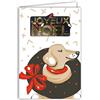Afie 61-6055 Biglietto Buon Natale con Busta e Collage in oro dorato brillante scintillante scintillante Gentile Sorride con Collana Corona di Natale Fiocco Nastro Rosso Feste di fine anno