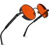 CGID Polarizzate Occhiali da Sole da Uomo Donna Retro Stile Steampunk Rotondi in Metallo E72