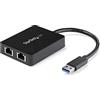 StarTech.com Adattatore USB Ethernet a doppia porta RJ45, Convertitore USB 3.0 a Ethernet 10/100/1000 Mbps,Porta USB 3.0 Pass-through integrata, Dongle USB, Adattatore di Rete LAN Gigabit(USB32000SPT)