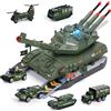 YOOYID Set da Giocattolo per Carro Armato per Bambini, Base di Carri Armati da Trasporto Militare con 6 Mini Veicoli Militari in Lega, Suoni e Luci Realistici, Torretta Rotante e Lanciamissili