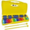 A-Star Xilofono Glockenspiel cromatico soprano con chiave arcobaleno colorato a 25 note in custodia gialla con due battitori in plastica - 2 ottave da G5 a G7