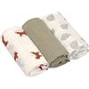 LÄSSIG Coperta Puck per neonati Panno di garza Set di 3 pezzi in cotone 60 x 60 cm/Swaddle & Burp Blanket M Little Forest Fox