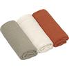 LÄSSIG Coperta Puck per neonati Panno di garza Set di 3 pezzi in cotone 60 x 60 cm/Swaddle & Burp Blanket M olive/milky/rust
