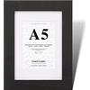Fabian Clarke London®, Cornice moderna portafoto in legno nero, in formato A5 con passepartout bianco in formato A6, da appendere in verticale o in orizzontale
