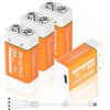 REACELL 9V Batteria 650mAh Litio Ricaricabile con Cavo USB-C 2 in 1 per Microfono, Allarme antifumo, Giochi elettrici, Walkie-talkie ed altri dispositivi (4-Pezzi)