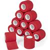 Sagafly 12 Rotoli Benda Elastica Coesiva 5cm Autoadesivo Benda (rosso) | Bendaggio Adesiva Coesiva Nastro Bendaggio Sportivo Non Tessuto Salvapelle Fasciature per Mani, Piedi, Ginocchia, Braccia