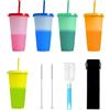 BEIIEB 5 tazze cambianti di colore con 3 pennelli e 1 sacchetto di flanella, con cannuccia e coperchio che, riutilizzabile, bottiglia per frullati, tazza per acqua fredda, adatta per bambini e adulti