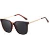 DUCO Occhiali da sole donna polarizzati occhiali da sole con protezione UV400 vintage classico rotondo telaio in metallo leggero oversize occhiali da sole W016, Tortoise Telaio Lente Grigio