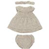 Miniland - Set di vestiti lavorati a maglia riciclati per bambola da 32 cm Miniland Dolls - Abito e fascetta, Beige, 31653