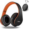 ZIHNIC Cuffie Bluetooth Over-Ear, Cuffie stereo pieghevoli wireless e cablate Micro SD/TF, FM per telefoni/Samsung/PC, comode cuffie antirumore e peso leggero per indossarle a lungo (nero-arancione)