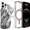 Mixroom - Cover Custodia per iPhone 11 PRO con Cerchio Magnetico Compatibile con l'Alimentatore MagSafe Fantasia Cavallo Bianco E Nero 597