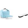 Guzzini Set Borsa Termica con Contenitore Salvafreschezza On The Go, Blu Opaco, Borsa 22 x 18 x h22 cm & On The Go Posate da Viaggio & Del Ciotto, 19 x 5.5 x h2 cm, Bianco
