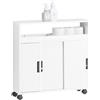 SoBuy Mobiletto Bagno Salvaspazio con Ruote Armadietto Stretto con 2 Ante Scorrevoli e Ripiano Aperto, Mobile Bianco per Bagno, WC, Ingresso o Cucina 70x71x20 cm BZR02-W