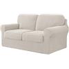 SYLC Copridivano Elasticizzato Copridivano 2 Posti Con 2 Schienali E 2 Fodere Per Cuscini Di Seduta Separato Copridivano Per Mobili 145-178 Cm 5 PZ (Beige)