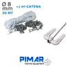 PIMAR KIT ORMEGGIO BARCA CIMA CATENA COMPLETO DI REDANCIA E GRILLI + ANCORA HALL 4 KG.