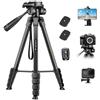 Victiv 172cm Treppiede Fotocamera in Alluminio Leggero, Smartphone per iPhone con Supporto Telefonico e Telecomando Wireless, con Testa Girevole a 3 Vie per Canon Nikon Sony DSLR