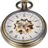 Tiong Orologio da tasca meccanico in bronzo, con manipolatore e carica di orologi, idea regalo, numeri romani, orologio da tasca meccanico da uomo, Mpw117-uk, Retrò