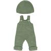 Miniland Dolls: Set di vestiti da maglia, realizzato con materiali riciclati, per bambino, da 38 cm. Modello: Pettorina e cappello in verde.