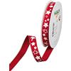 Halbach Seidenbänder Nastro natalizio da 15 mm x 15 m, per confezionare regali, nastro con stelle stampate e bordi in lino, colore: rosso/bianco