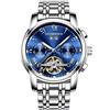 RORIOS Moda Automatico Meccanico Tourbillon Orologi da Polso Uomo Acciaio INOX Cinturino Calendario Luminoso Pointer Multifunzione