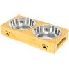 Edipets, Ciotole per Cani, Gatti, Abbeveratoio per Cani Gatti, Doppia e Tripla Rimovibile in Ceramica o Acciaio Inossidabile, Base Antiscivolo in Bambù (Acciaio Inox, Doppio)