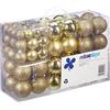 Relaxdays Palline di Natale, Set da 100, Addobbi Natalizi, Opache, Lucide, Glitterate, ∅ 3,4 e 6 cm, Decorazioni, Oro