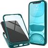 Moozy Cover 360 Gradi per iPhone X/XS - Trasparente con Bordo Verde, Protezione a Tutto Tondo Anteriore e Posteriore, Custodia per Cellulare con Vetro Temperato Integrato