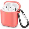 KOKOKA Custodia in Silicone da Appendere Compatiblile con AirPods 2 & 1, Custodia Protettiva per AirPods, Airpods Case Cover LED Anteriore Visibile Moschettone Portachiavi, Coral Orange