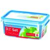 Emsa Clip & Close 017032508566 Contenitore Salvafreschezza, Set 3 Pezzi, Plastica, Trasparente/Blu, 0.55 l, 1 l e 2.3 l