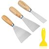 YSDYY 3 raschietti riempiti con stucco, 1 raschietto giallo piccolo, raschietto per carta da parati con manico in legno massello (1, 2, 3 pollici) per decorazioni fai-da-te, rimuovi bolle d'aria