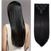 Cybelleza 60cm Extension Capelli Clip Lisci Neri 8PCS Extension a Clip Posticci per Capelli Sintetici Dritti Naturale Clip in Hair Extensions per Donna (Nero)