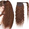 SEGO Extension Coda Capelli Veri Ricci Clip Coda di Cavallo Ponytail Remy Human Hair Mossi Ondulati 55cm 95g - # Castano Cioccolato