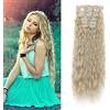 Cybelleza 50cm Extension Capelli Clip Mossi 6PCS Extension a Clip Posticci per Capelli Sintetici Ondulati Naturale Clip in Hair Extensions Ricci per Donna, Biondo Platino