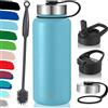 Milu - Borraccia in acciaio inox, con 3 coperchi, thermos con cannuccia, bottiglia isolata termicamente, a prova di perdite, a doppia parete, adatta per bevande gassate (Blu cielo, 1000 ml)