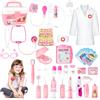 deAO Kids Gioco di ruolo per Dentista, Chirurgo e veterinario, 30 pezzi, con Suono e Luce, Compreso Stetoscopio elettronico, Mantello da laboratorio e Attrezzature mediche (Rosa)