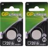 GP Batteries 2 Pz Batteria litio 3V 90mAh a bottone - CR2016