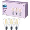 Philips LED E27, confezione da 3 lampadine, equivalente a 60 W, lampadine LED filamento, Vetro, Luce Bianca Naturale 4000K, LED a risparmio energetico con lunga durata
